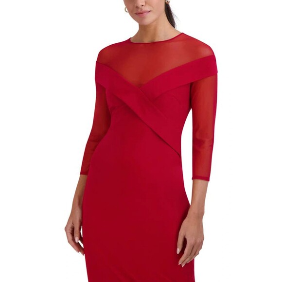 Laundry by Shelli Segal womens Classic Mesh Sheath Dress size 12 Red Knee Length - Picture 3 of 9